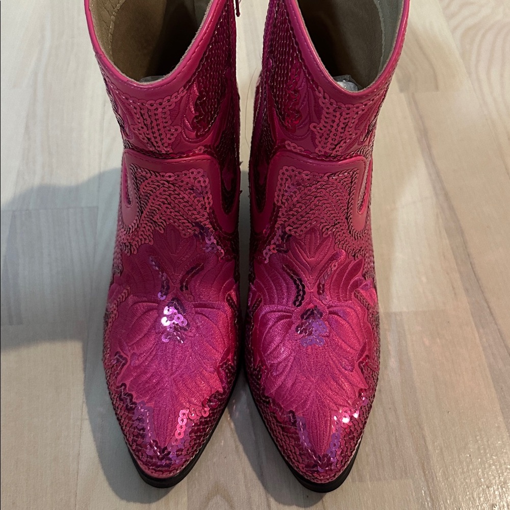 Cowgirl pink magenta shiny sequins western cowboy boots women’s girls